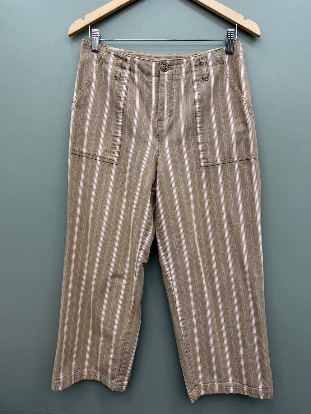 Ruff Hewn Womens 6 Striped Cropped Utility Pants 100% Cotton Wide Leg Fall